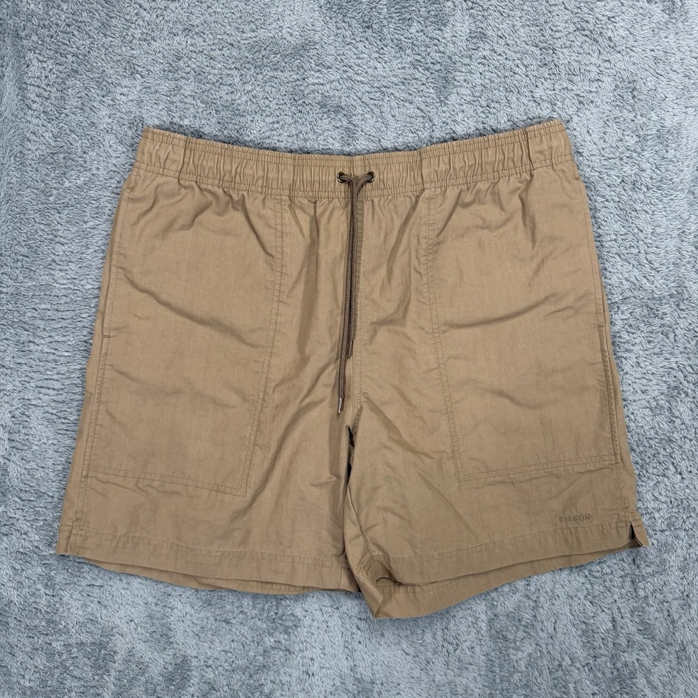 Filson Green River Water Shorts Mens M 6.5" Khaki Chino Drawstring Cotton Blend